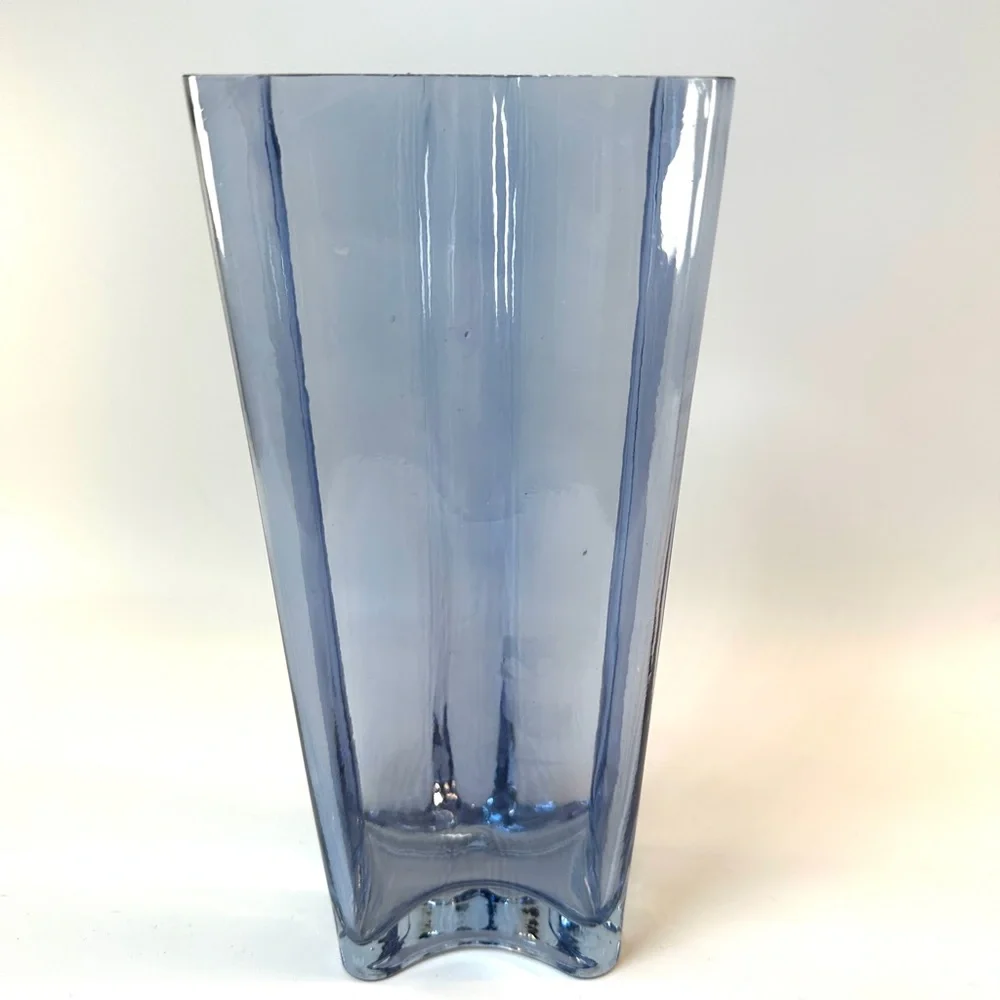 Mid-Century Modern MCM Style Clear Blue Wavy Tall Vase Decor‎
